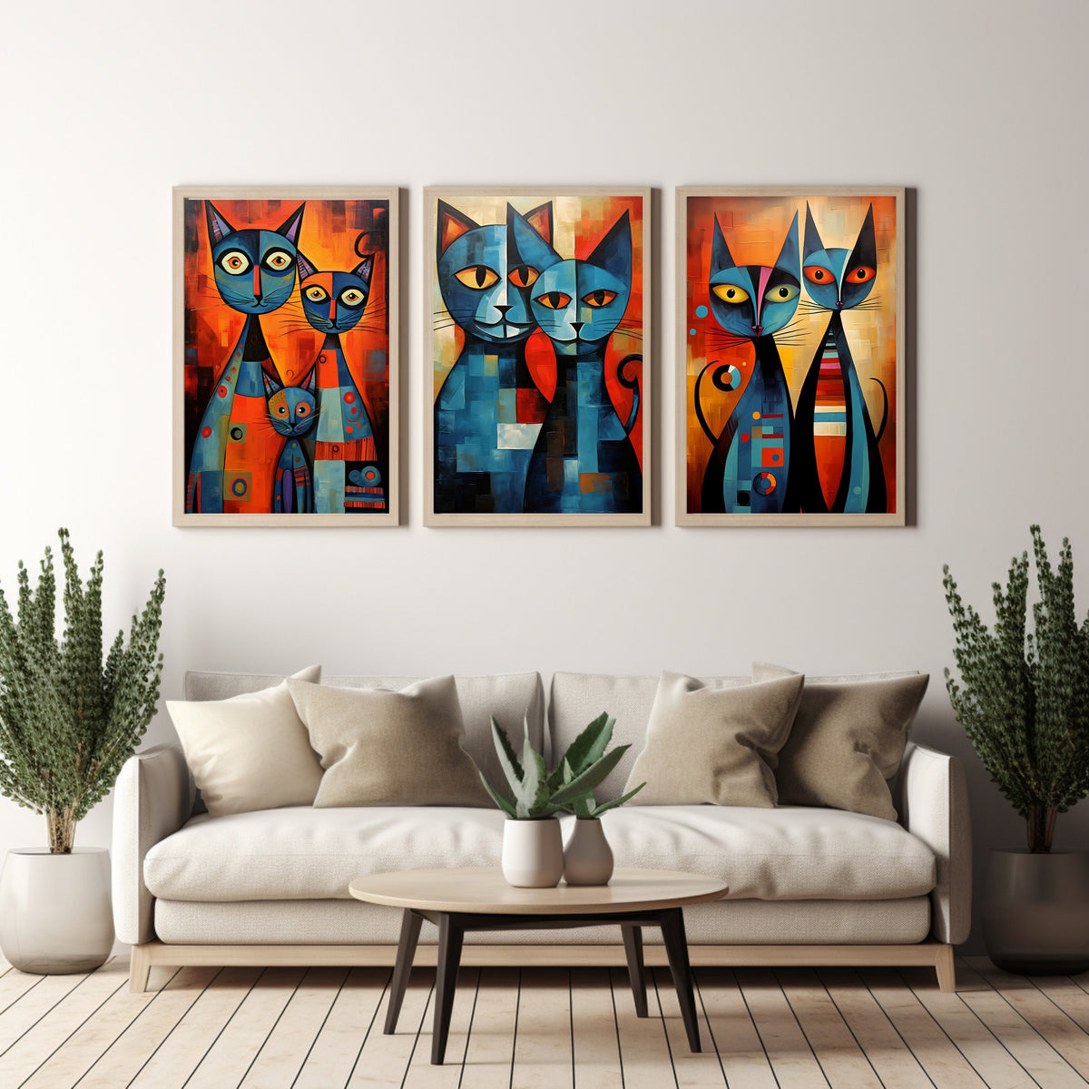 Abstract Art Cat Artwork Modern Contemporary Bold Primary Colours Digital Download Three Images Six Sizes