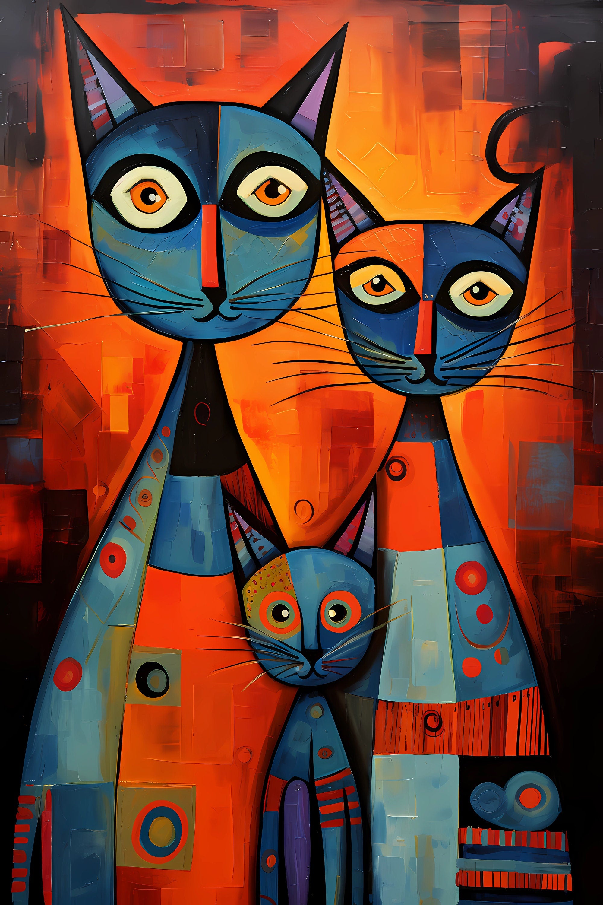 Abstract Art Cat Artwork Modern Contemporary Bold Primary Colours Digital Download Three Images Six Sizes