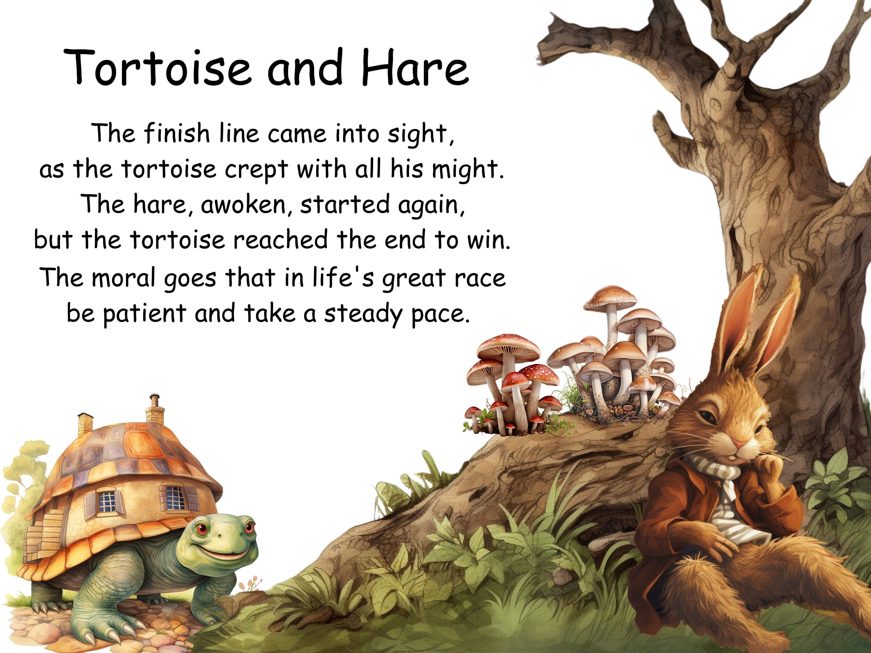 Child's Bedroom Graphic Tortoise and Hare Moral Rhyme