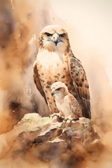 Watercolour Triptych Art Parent And Offspring Birds of Prey