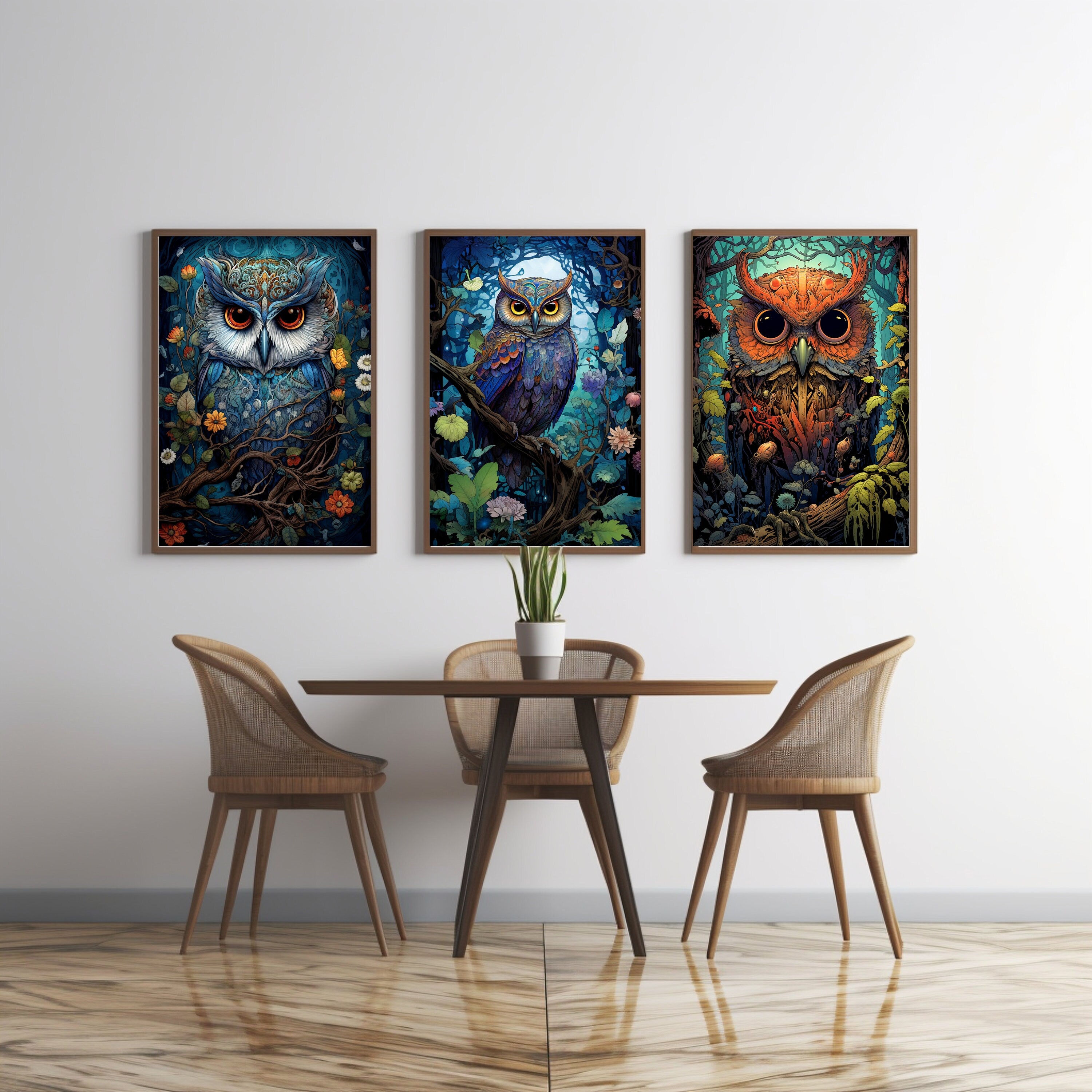 Triptych Digital Download Three Owls Wall Art