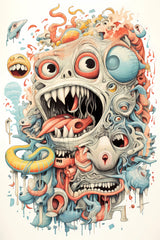 Cute Monsters Funny Doodles Spooky Creatures Instant Download Triptych with Cartoon Lowbrow Halloween  Cool Designs Bold Primary Colours