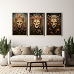 Digital Download Art Leo Majestic Lion Triptych Portraits with Flowers Art for Animal Lovers And Zodiac Enthusiasts Lion Artwork Leo Season
