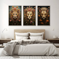 Digital Download Art Leo Majestic Lion Triptych Portraits with Flowers Art for Animal Lovers And Zodiac Enthusiasts Lion Artwork Leo Season