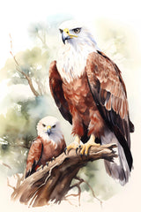 Watercolour Triptych Art Parent And Offspring Birds of Prey