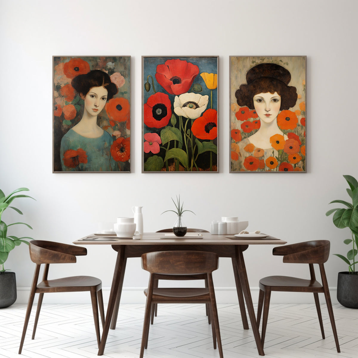 Women With Poppies Portrait Floral Painting