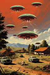Retro UFO and Sasquatch 1950s Comic Art Alien Encounters Vintage Sci-Fi Space Humour Affordable Digital Download Wall Art