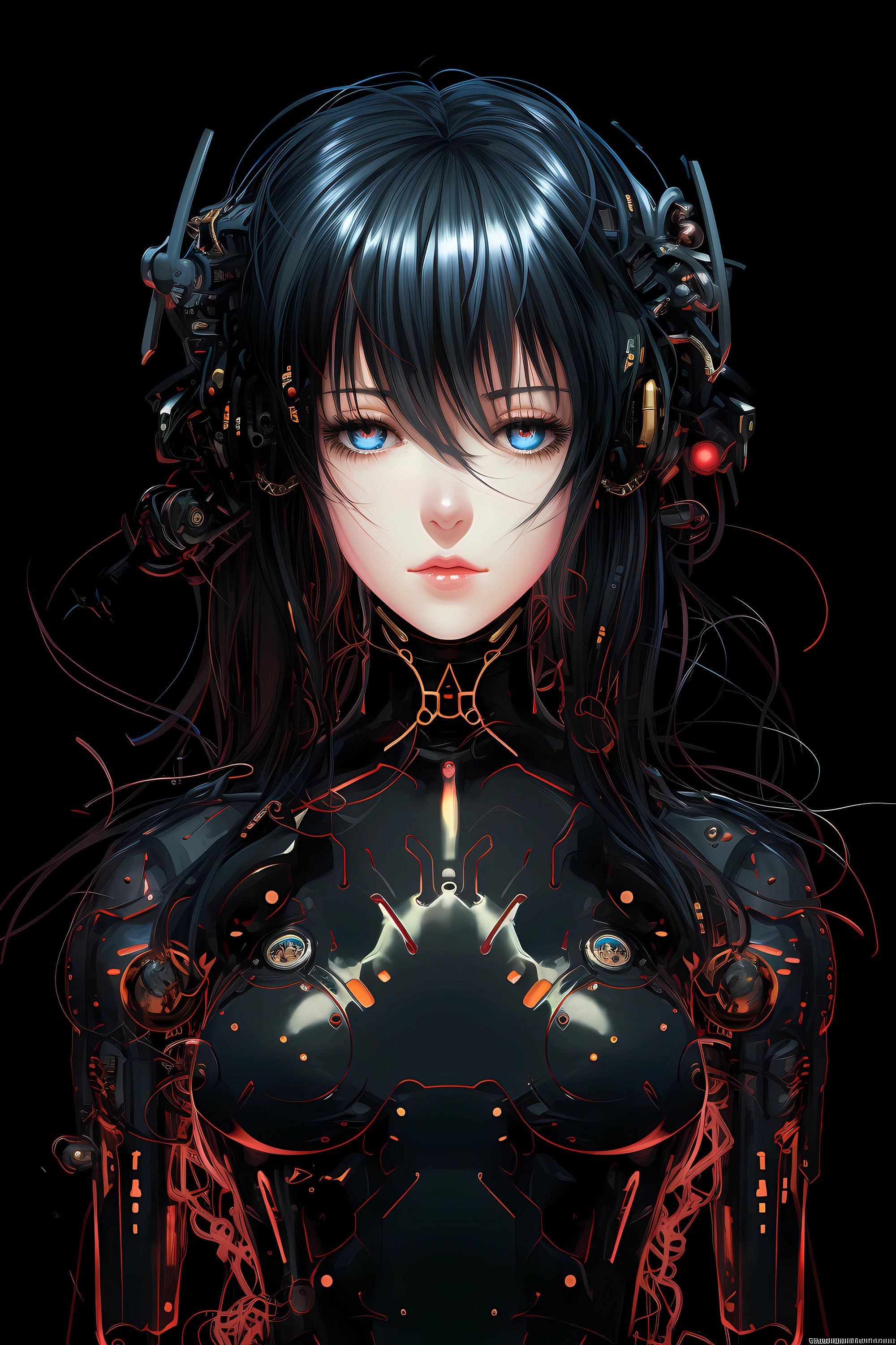 Digital Download Triptych of Futuristic Cyborg Females Half Robot Half Human Wall Decor