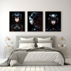 Digital Download Triptych of Futuristic Cyborg Females Half Robot Half Human Wall Decor