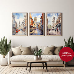 Digital Download Twenty One UK Towns Watercolour Town Art