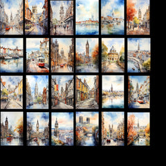 Digital Download Twenty One UK Towns Watercolour Town Art