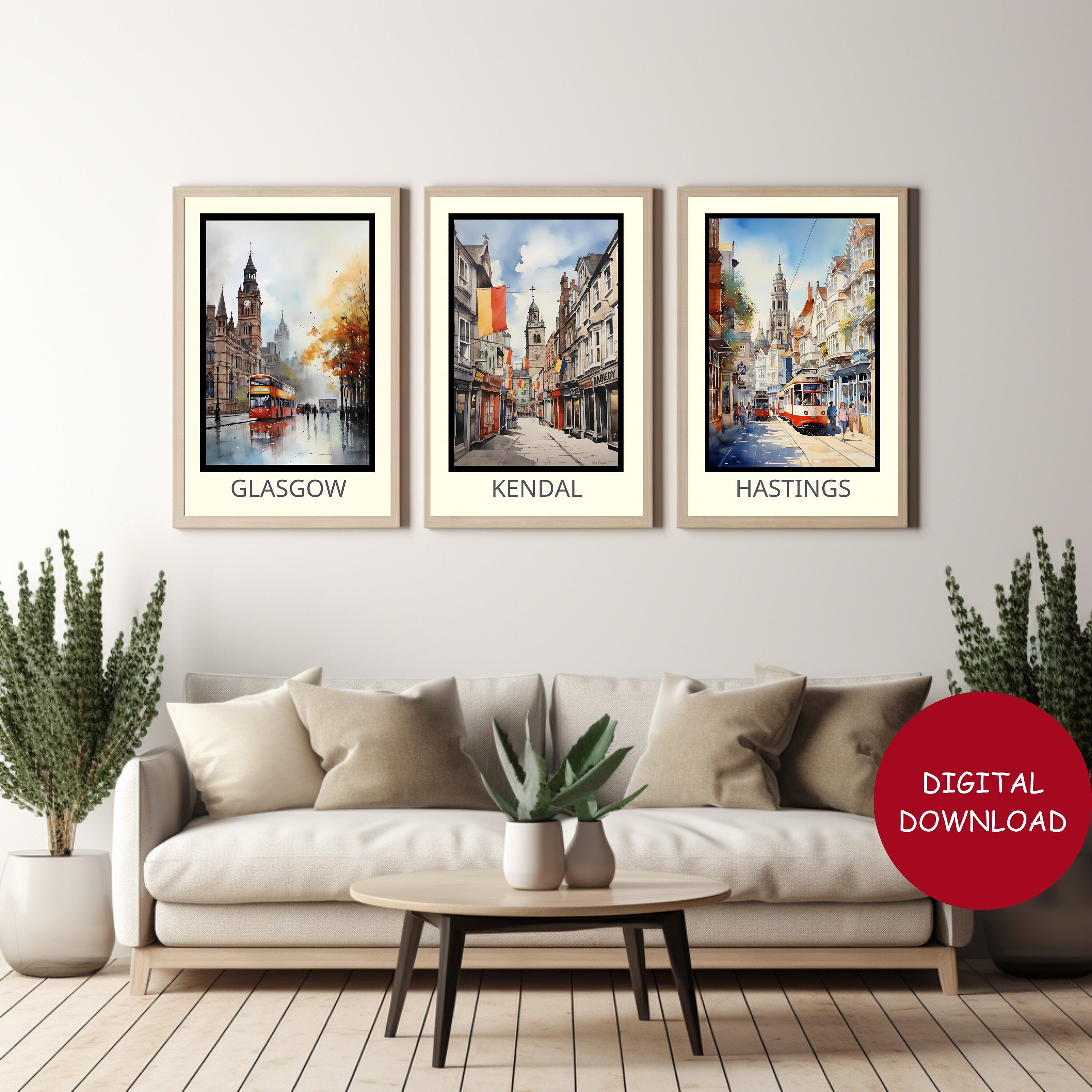 Digital Download Twenty One UK Towns Watercolour Town Art