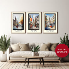 Digital Download Twenty One UK Towns Watercolour Town Art