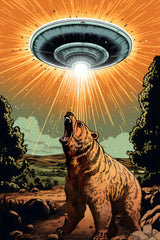 Digital Download Affordable Artwork Triptych Three Images Extra-terrestrial Grizzly Brown Bear UFO Unidentified Flying Object Graphics
