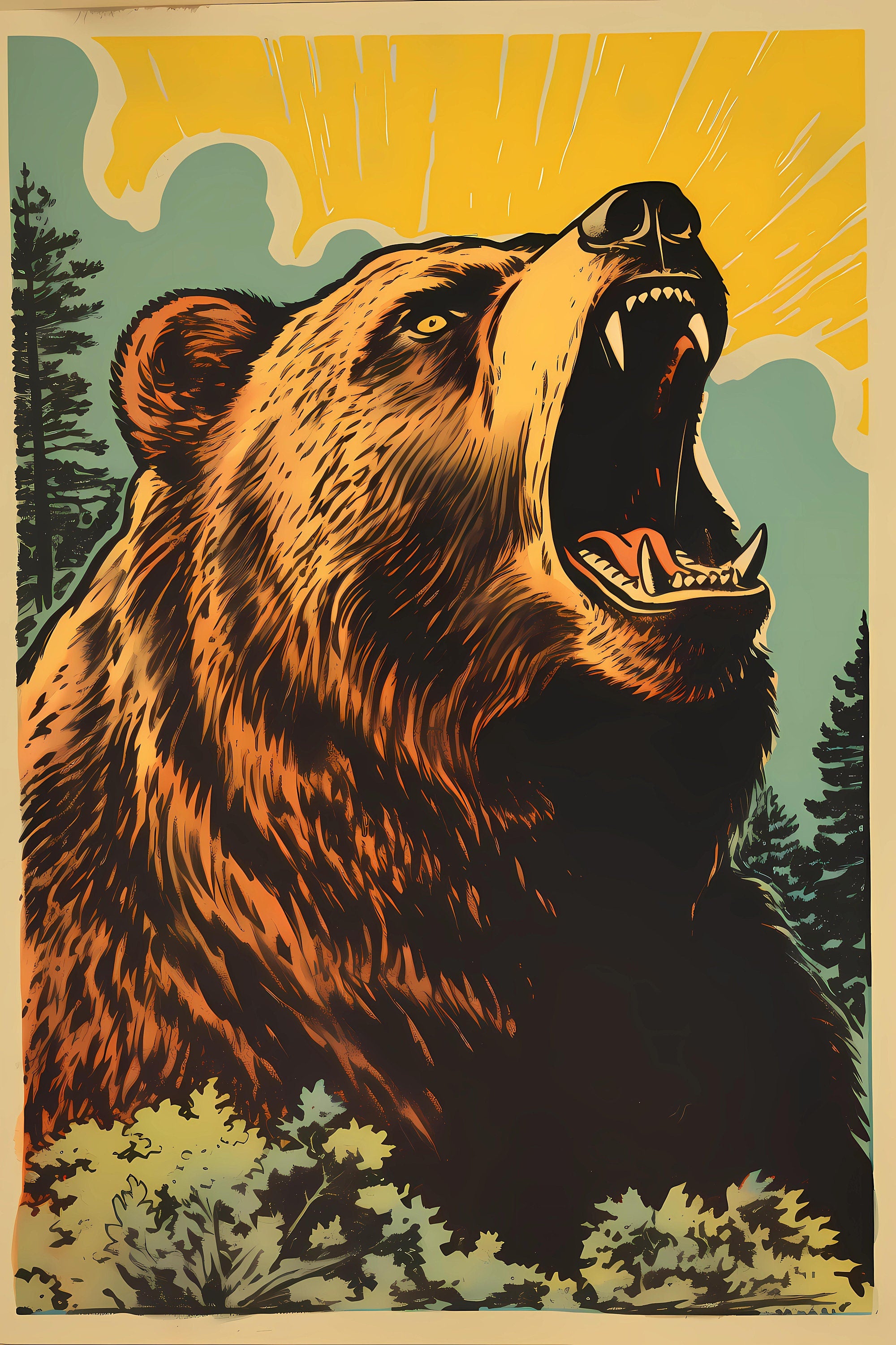 Digital Download Affordable Artwork Triptych Three Images Extra-terrestrial Grizzly Brown Bear UFO Unidentified Flying Object Graphics