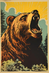 Digital Download Affordable Artwork Triptych Three Images Extra-terrestrial Grizzly Brown Bear UFO Unidentified Flying Object Graphics