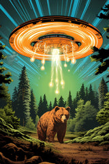 Digital Download Affordable Artwork Triptych Three Images Extra-terrestrial Grizzly Brown Bear UFO Unidentified Flying Object Graphics