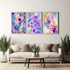Instant Digital Download Affordable Artwork Botanical Floral Summer Watercolour Artwork Blue Purple Yellow Spring Wall Home Decor Vibrant