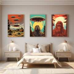 Retro UFO and Sasquatch 1950s Comic Art Alien Encounters Vintage Sci-Fi Space Humour Affordable Digital Download Wall Art