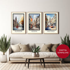 Digital Download Twenty One UK Towns Watercolour Town Art