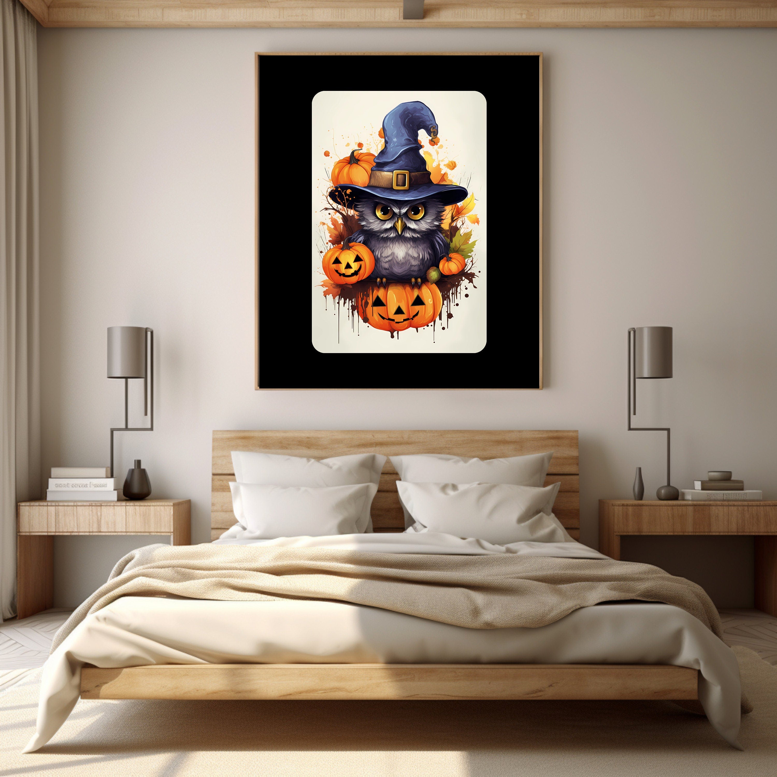 Halloween Owl Pumpkin Witch Hat Digital Download Instant Affordable Printable Halloween Themed Wall Art Home Decor 1507824