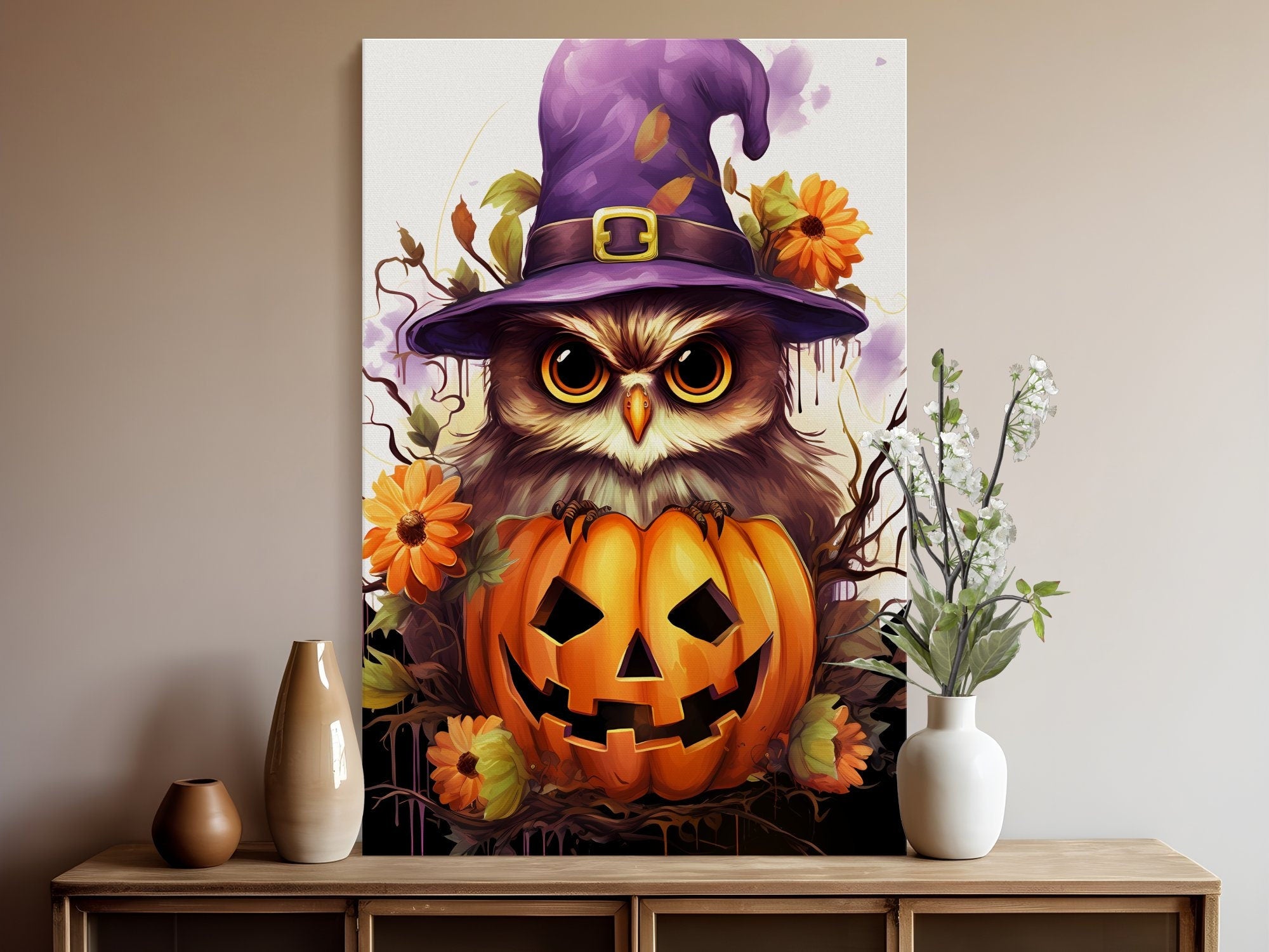 Halloween Owl Pumpkin Witch Hat Digital Download Instant Affordable Printable Halloween Themed Wall Art Home Decor 1507824