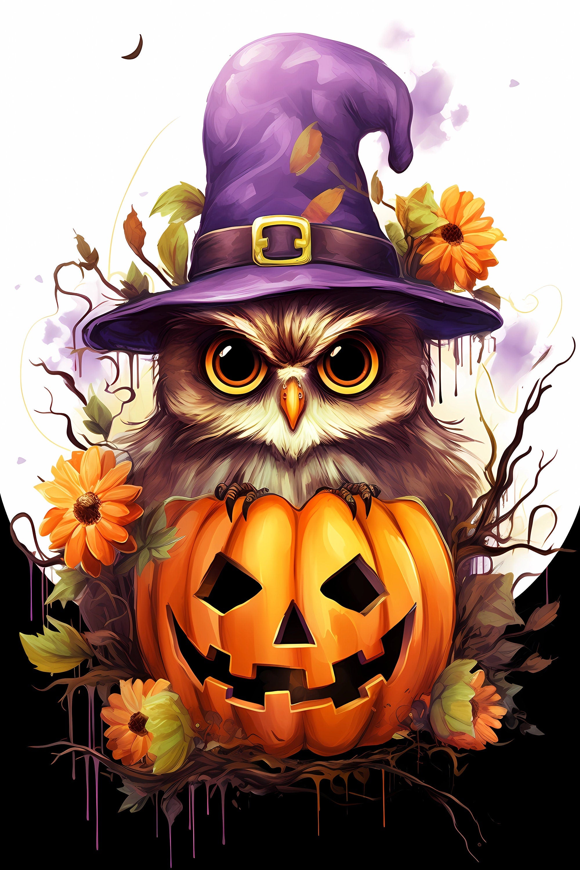 Halloween Owl Pumpkin Witch Hat Digital Download Instant Affordable Printable Halloween Themed Wall Art Home Decor 1507824