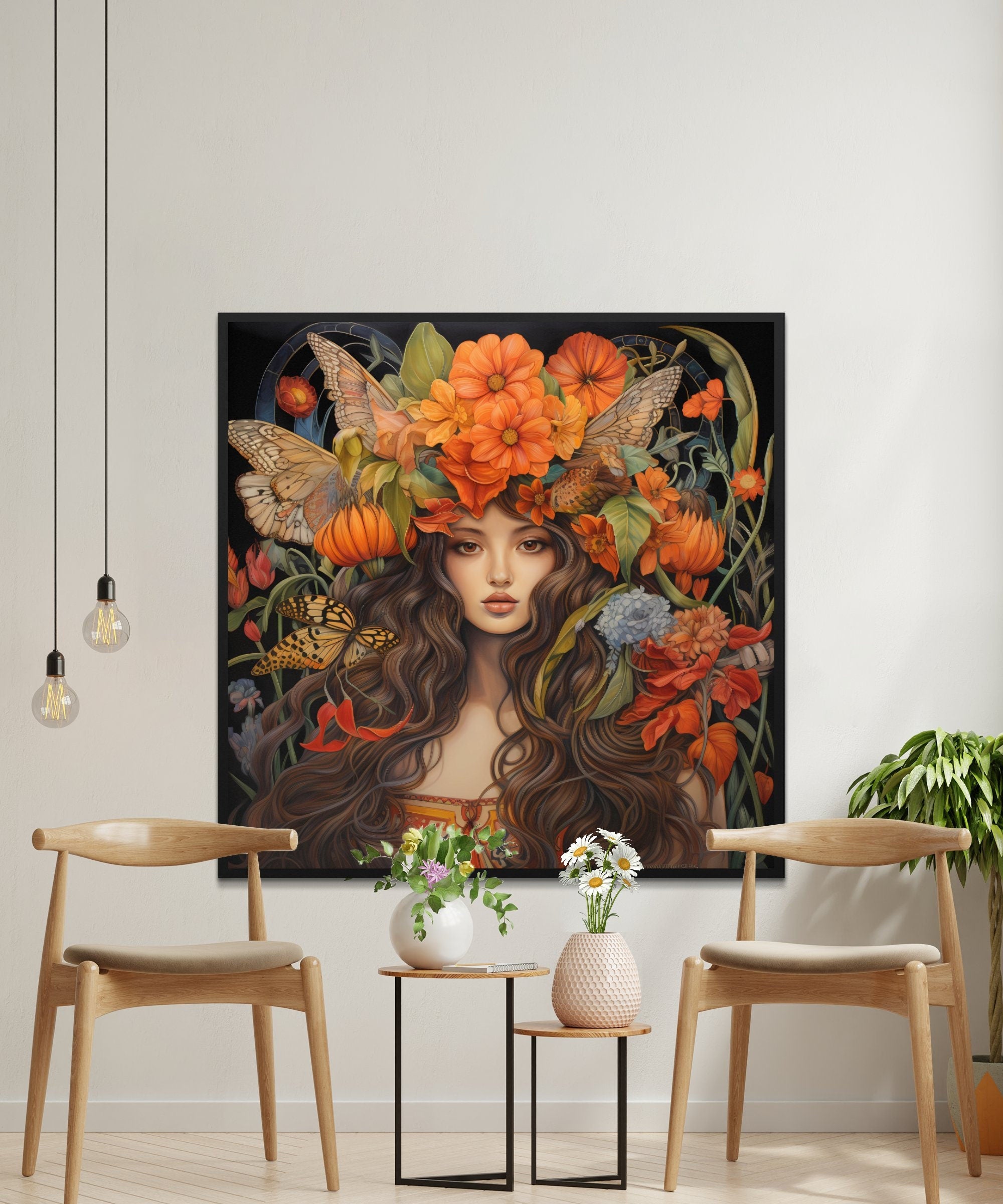 Digital Download Printable Affordable Wall Artwork Beautiful Female Woman Exotic Fantasy  Floral Botanical Prints Modern Art Boho Wall Decor