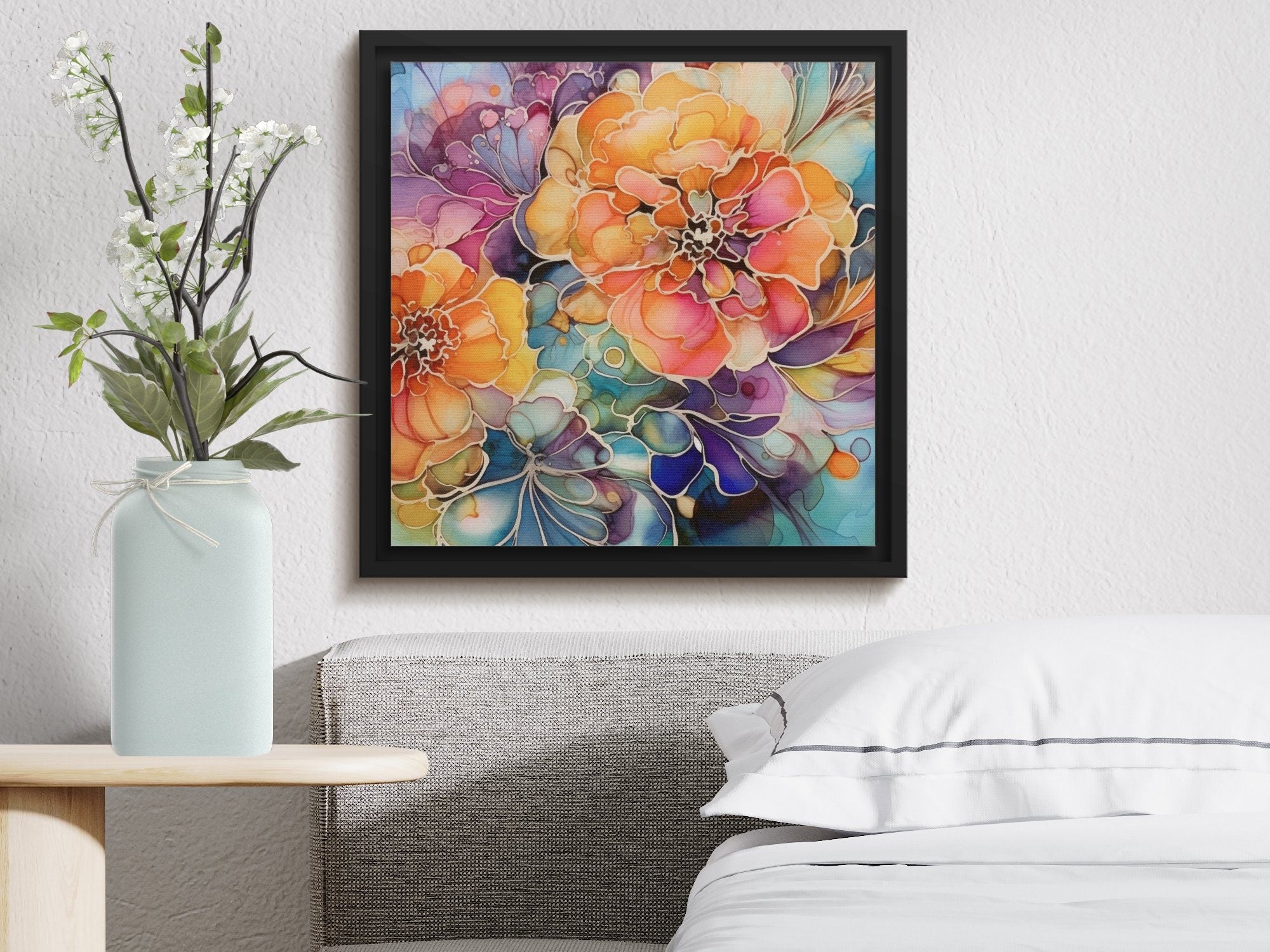 Digital Download Printable Affordable Wall Artwork Beautiful Fantasy Watercolour Alcohol Ink Floral Botanical Prints Modern Boho Wall Decor