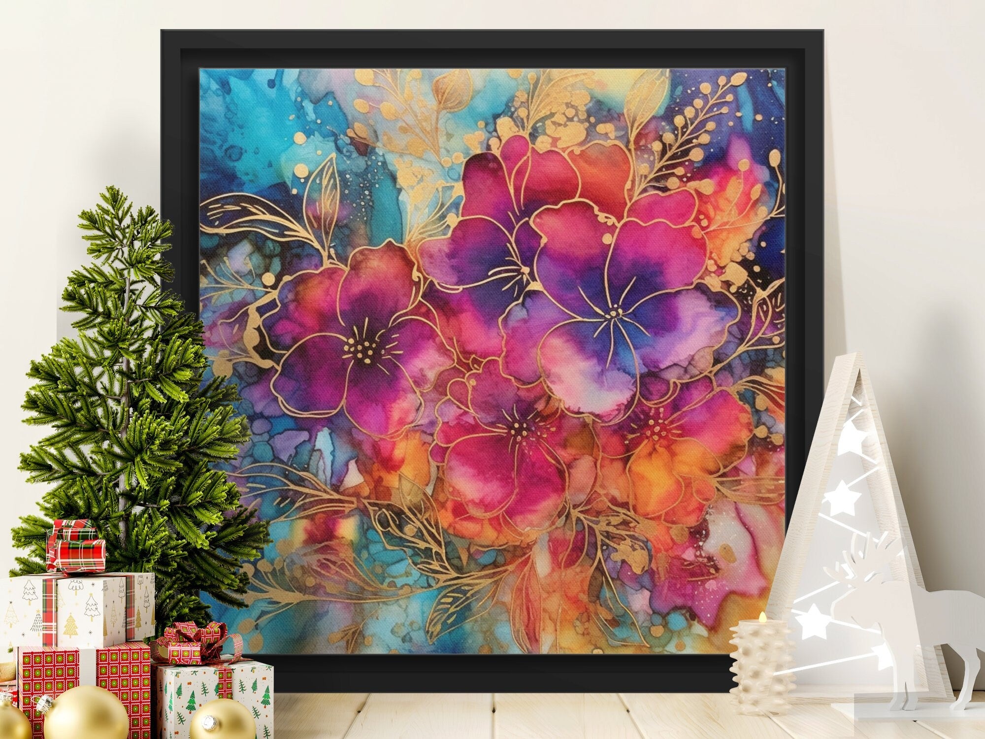 Digital Download Printable Affordable Wall Artwork Beautiful Exotic Watercolour Alcohol Ink Floral Botanical Prints Modern Boho Wall Decor