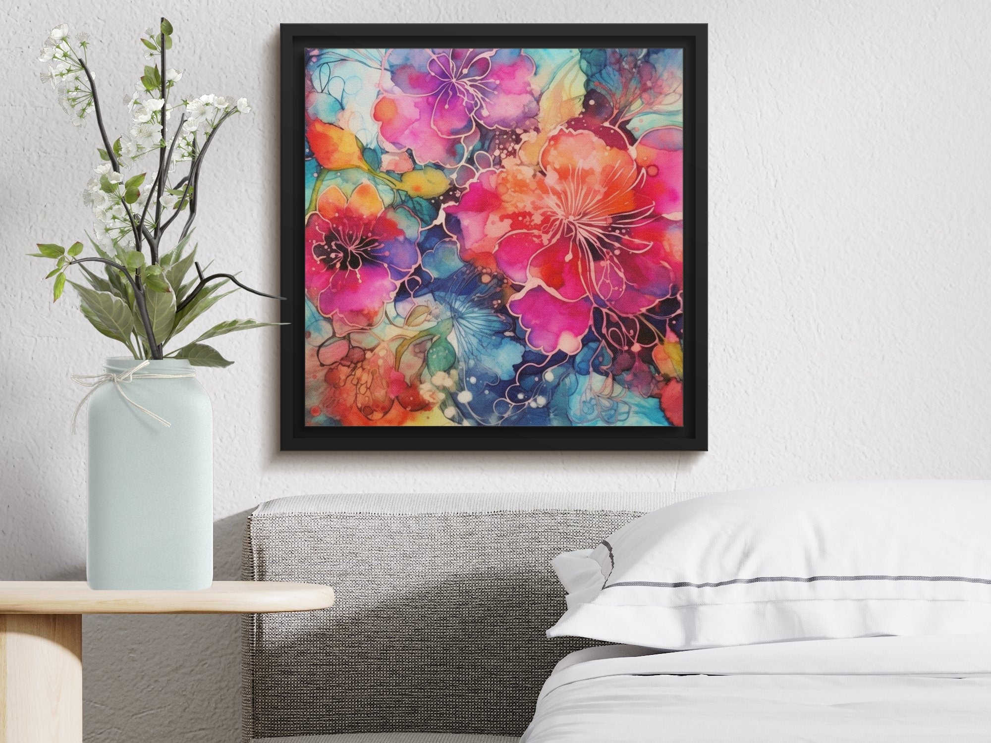 Digital Download Printable Affordable Wall Artwork Beautiful Fantasy Floral Watercolour Alcohol Ink Botanical Prints Modern Boho Wall Decor