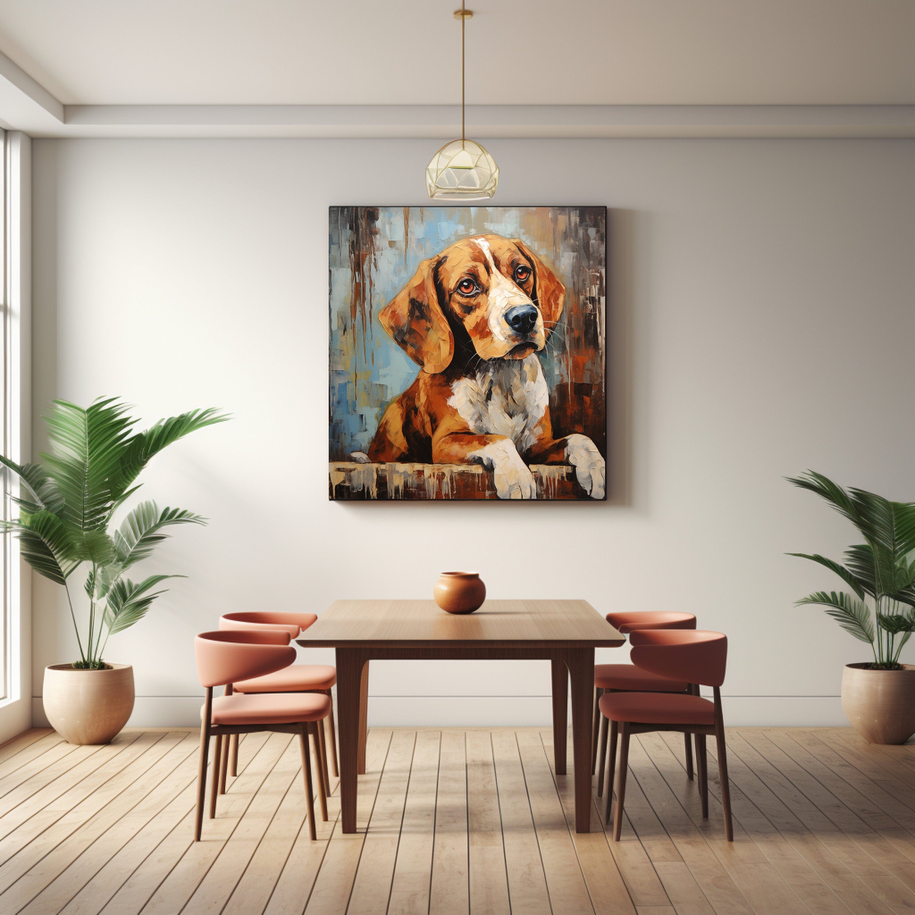 Digital Download Printable Affordable Wall Artwork Beagle Dog Lover Pet Owner Oil Painting Impasto Wall Decor