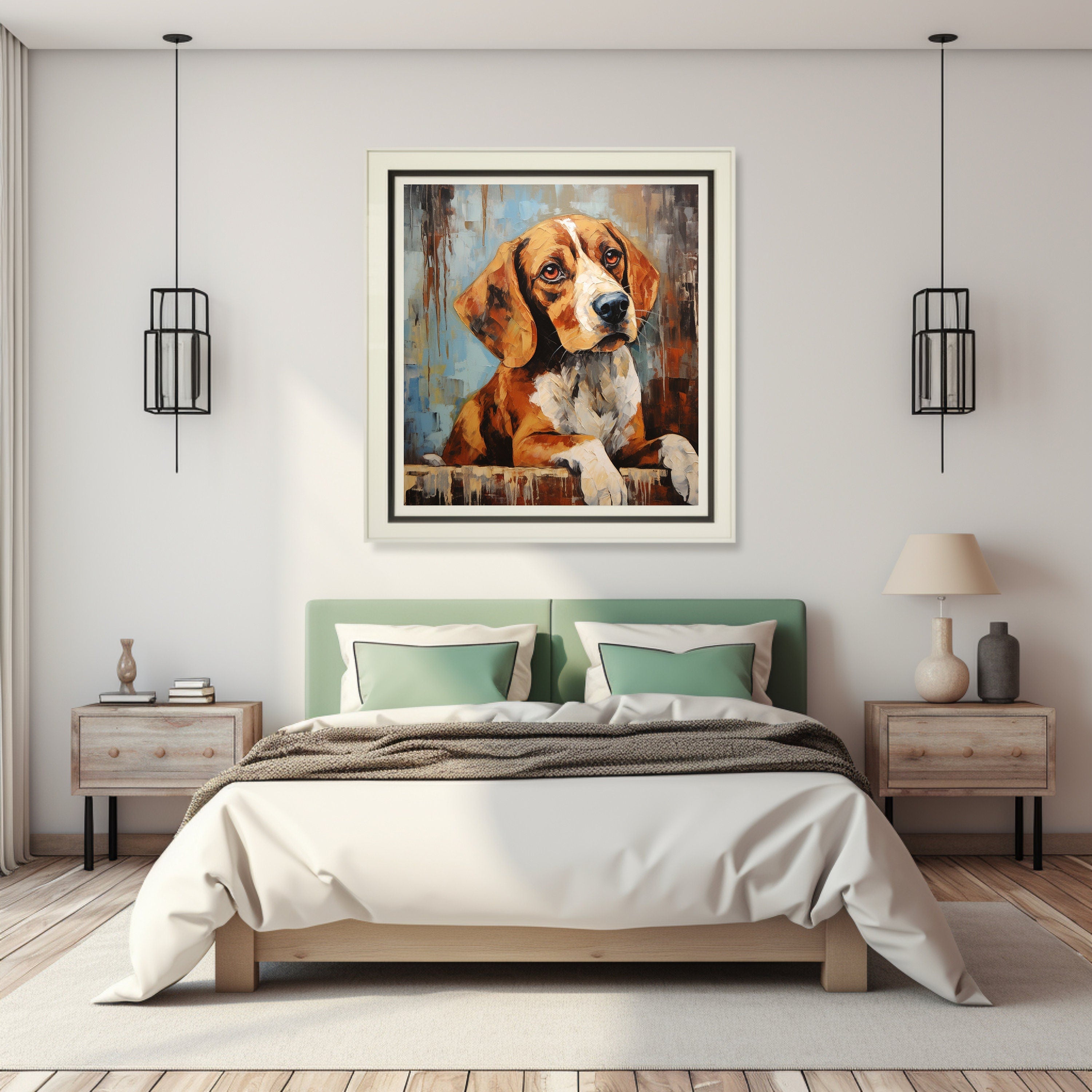 Digital Download Printable Affordable Wall Artwork Beagle Dog Lover Pet Owner Oil Painting Impasto Wall Decor