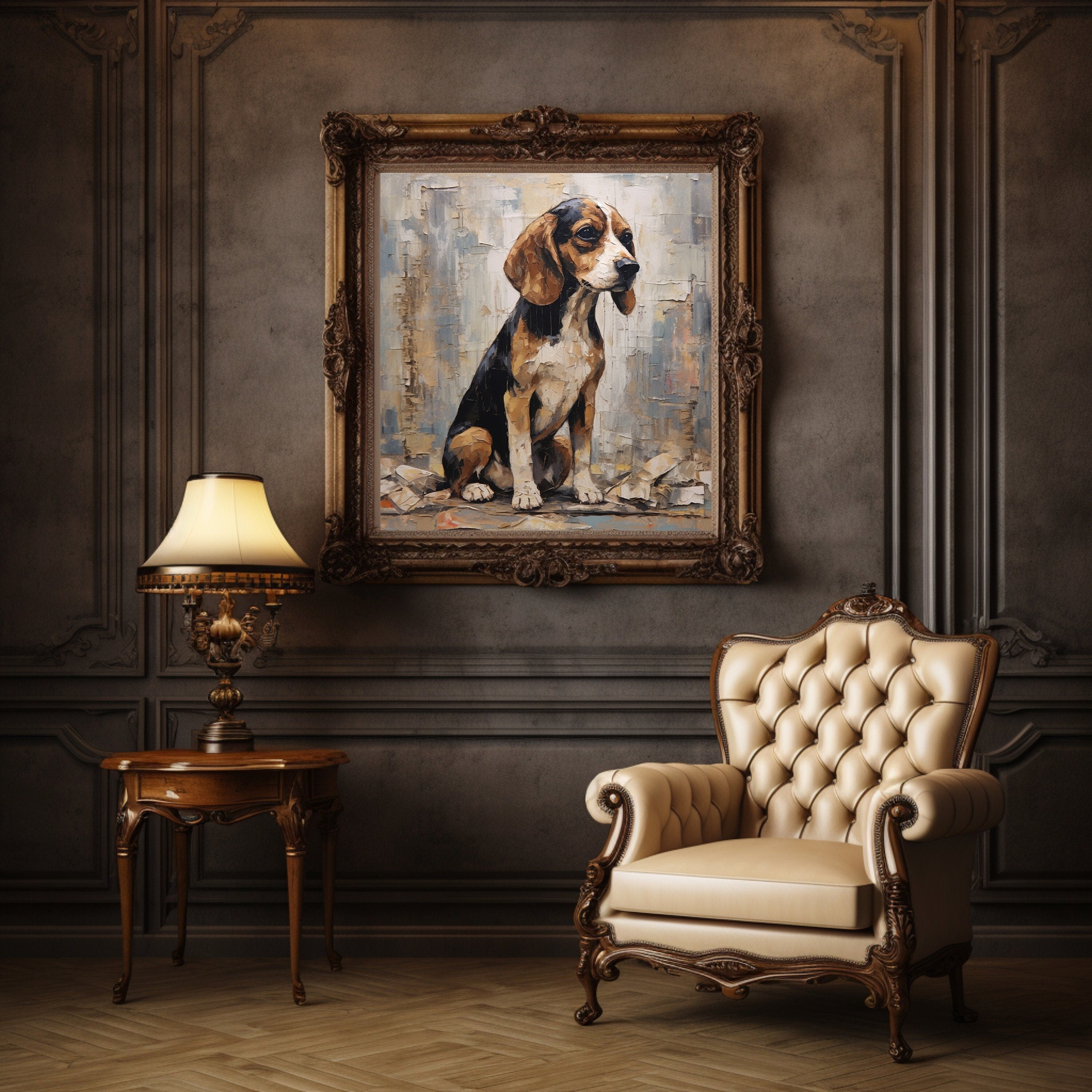 Digital Download Printable Affordable Wall Artwork Beagle Dog Lover Pet Owner Oil Painting Impasto Wall Decor