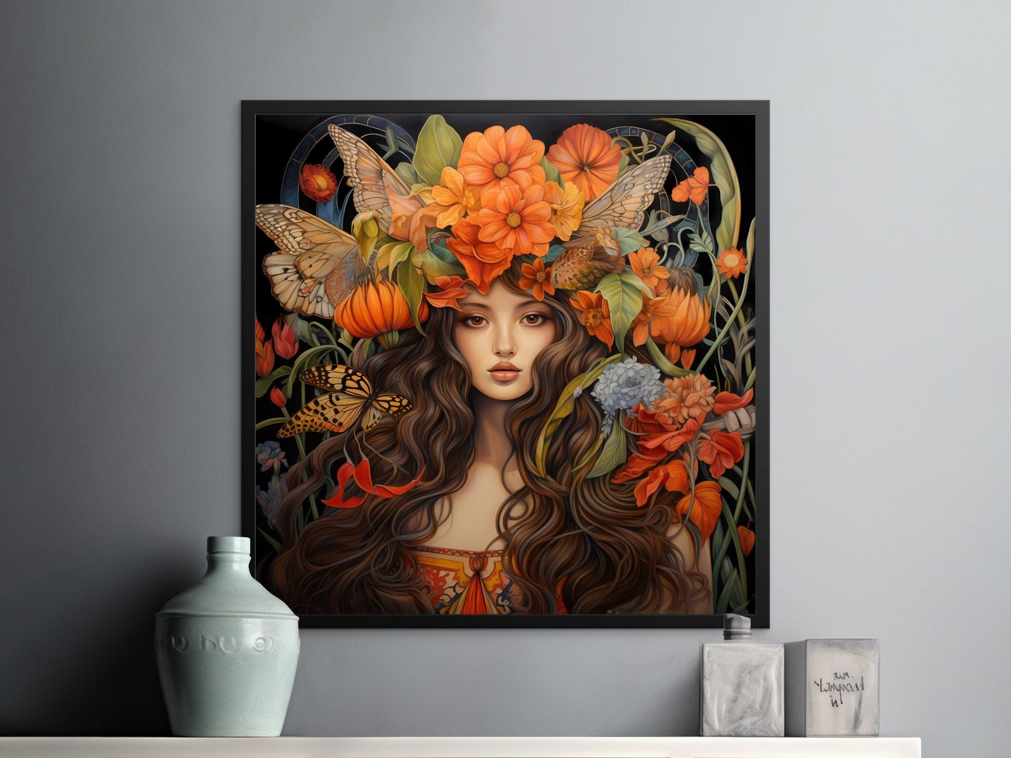 Digital Download Printable Affordable Wall Artwork Beautiful Female Woman Exotic Fantasy  Floral Botanical Prints Modern Art Boho Wall Decor