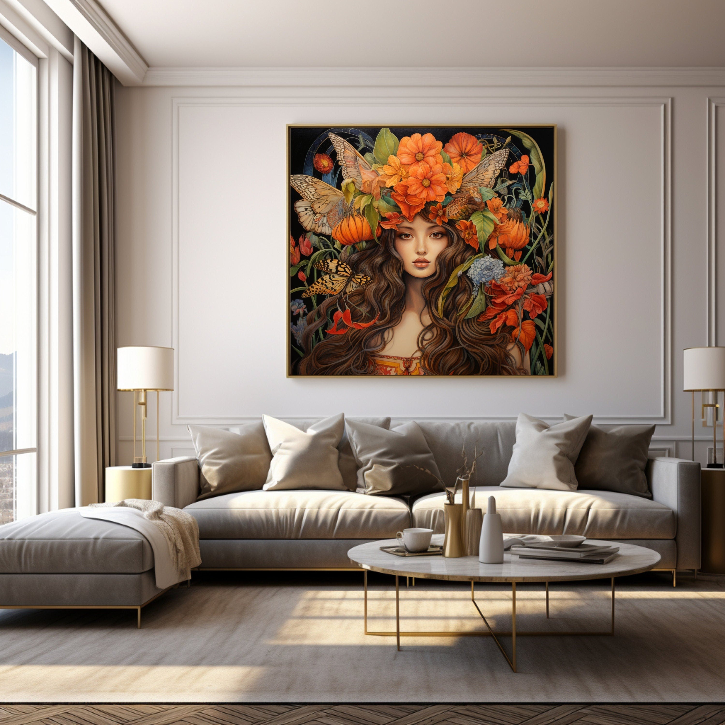 Digital Download Printable Affordable Wall Artwork Beautiful Female Woman Exotic Fantasy  Floral Botanical Prints Modern Art Boho Wall Decor