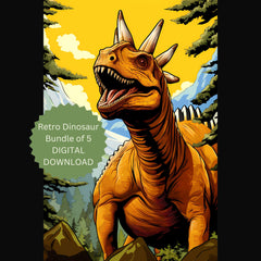 Digital Printable Digital Download Affordable Artwork Retro Vintage Dinosaur Lover Art Bundle of Five Jurassic Posters