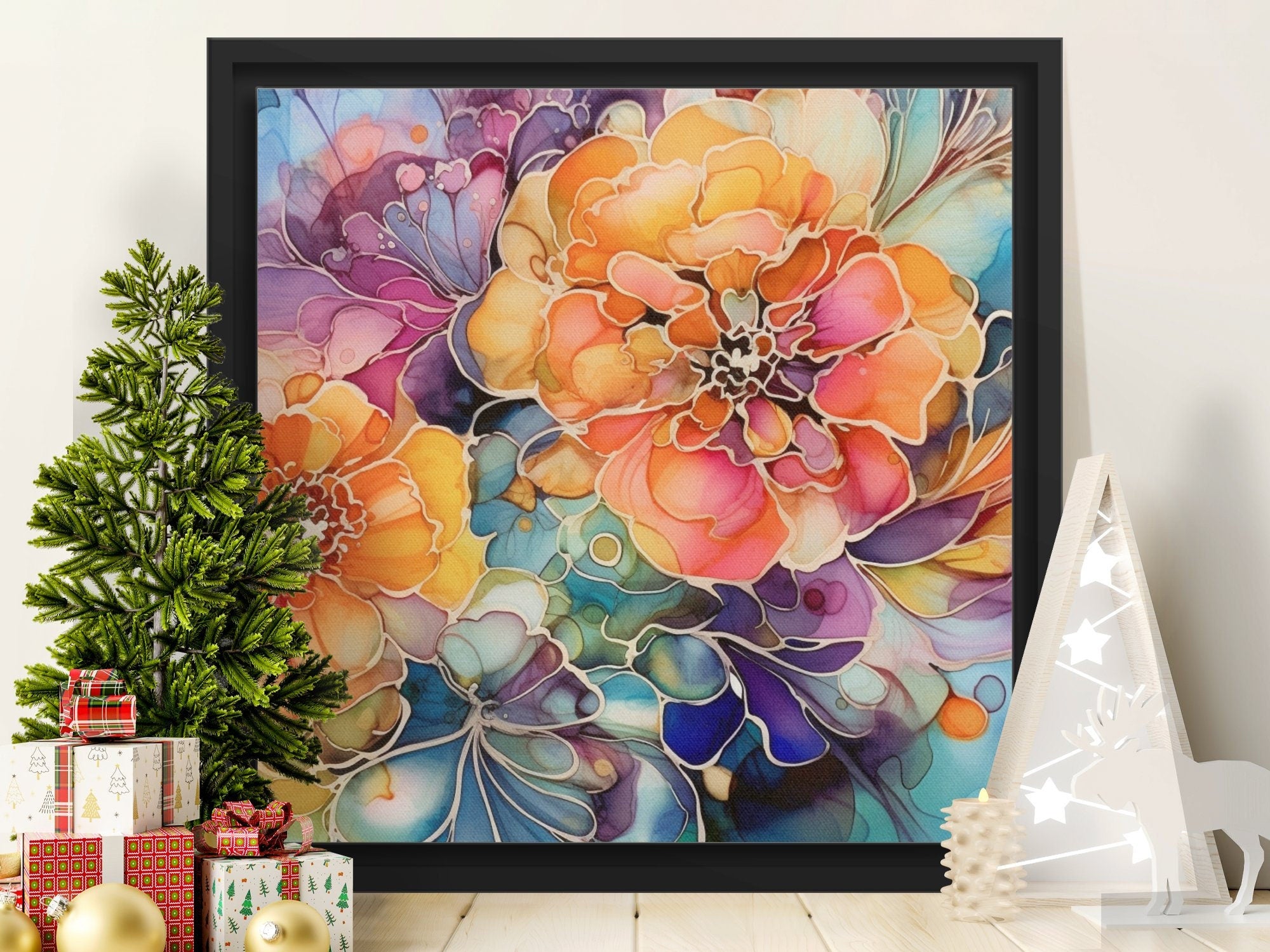 Digital Download Printable Affordable Wall Artwork Beautiful Fantasy Watercolour Alcohol Ink Floral Botanical Prints Modern Boho Wall Decor