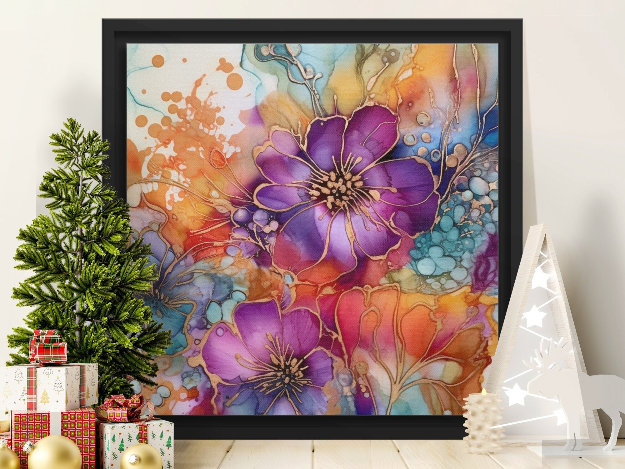 Digital Download Printable Affordable Wall Artwork Beautiful Exotic Fantasy Watercolour Ink Floral Botanical Prints Modern Boho Wall Decor