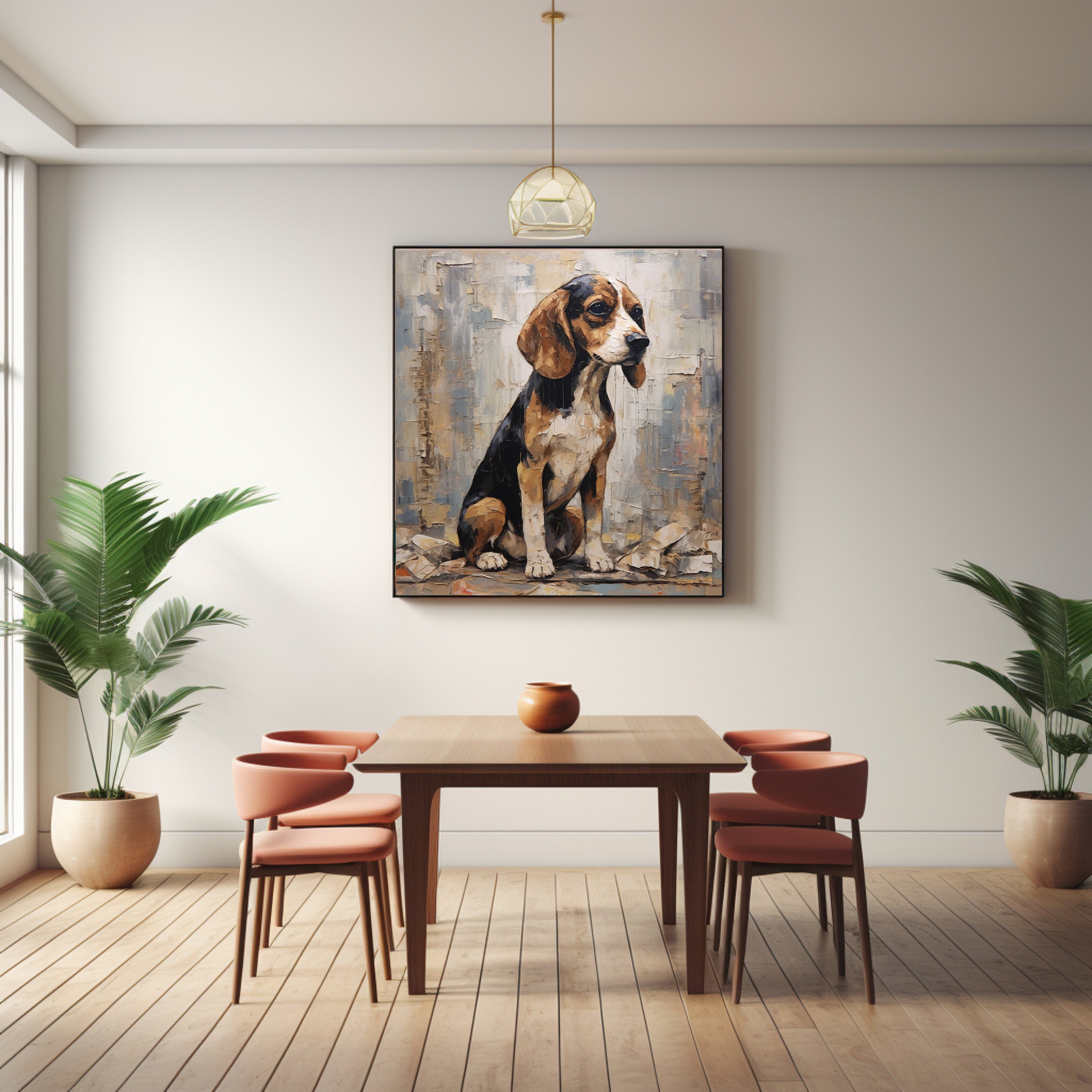 Digital Download Printable Affordable Wall Artwork Beagle Dog Lover Pet Owner Oil Painting Impasto Wall Decor