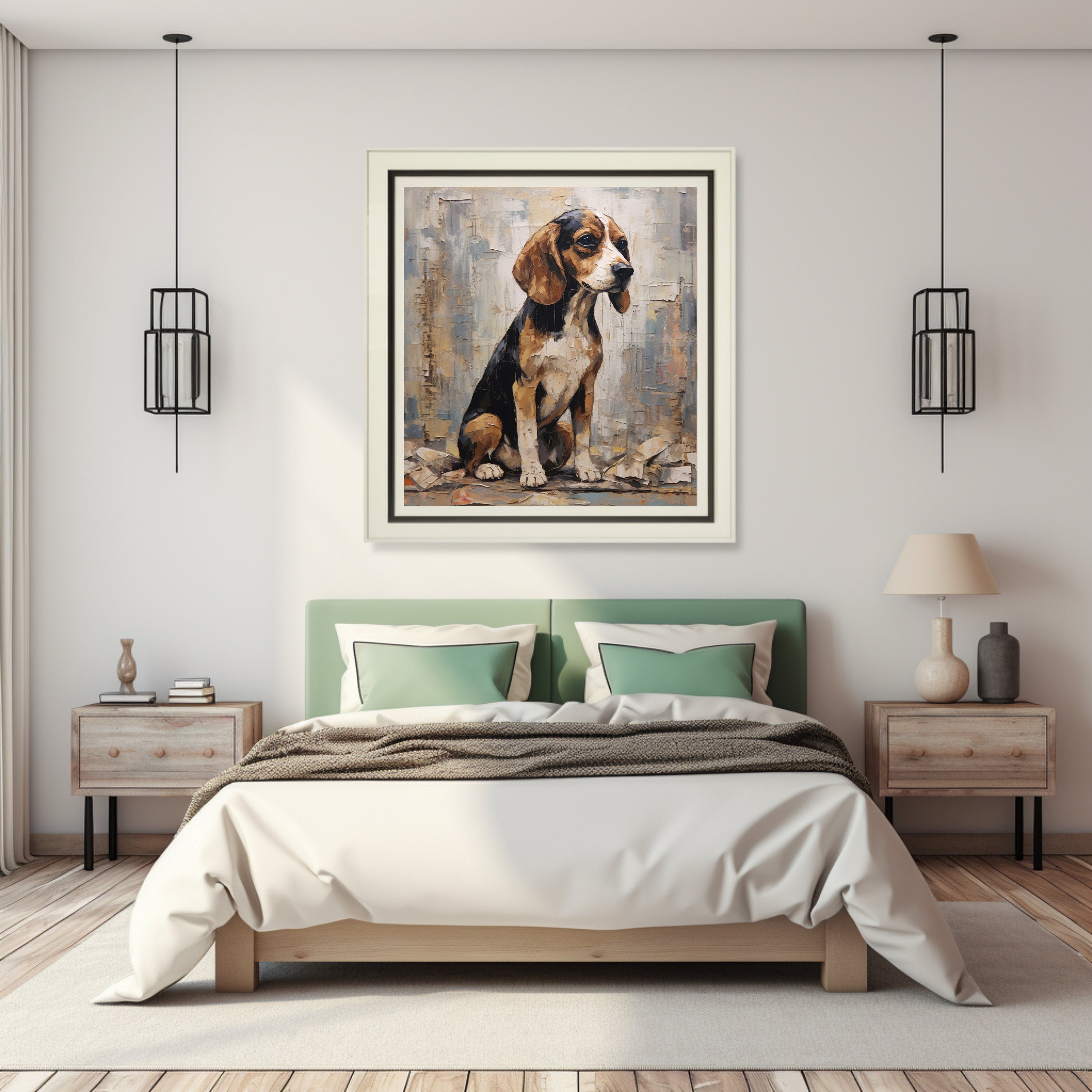 Digital Download Printable Affordable Wall Artwork Beagle Dog Lover Pet Owner Oil Painting Impasto Wall Decor