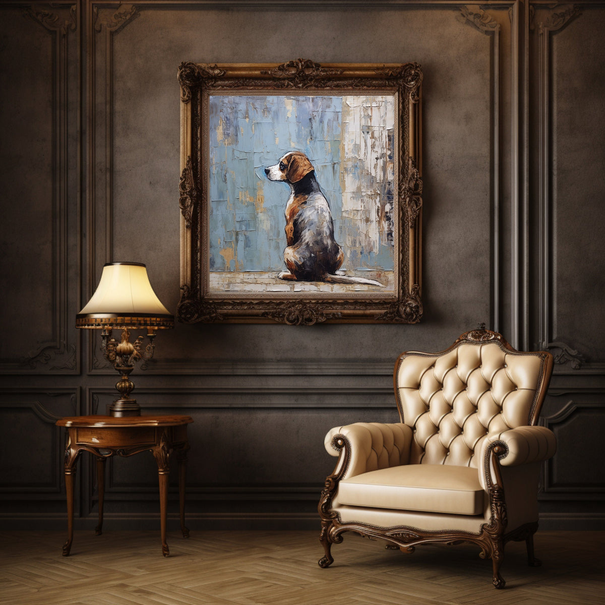 Digital Download Printable Affordable Wall Artwork Beagle Dog Lover Pet Owner Oil Painting Impasto Wall Decor