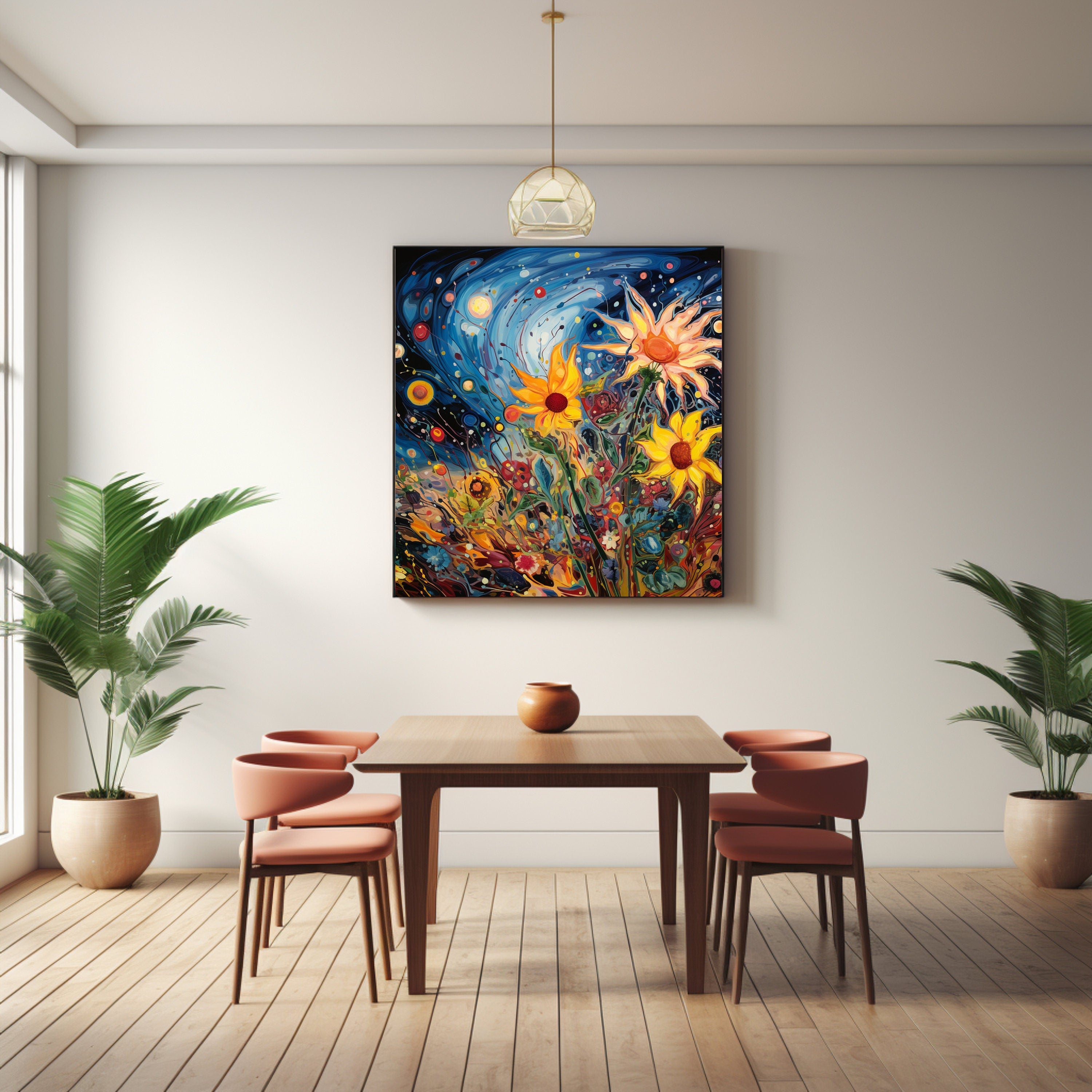 Instant Printable Digital Download Affordable Wall Home Decor Yellow Sunflower Art FIVE Illustrations Floral Botanical Poster Artwork