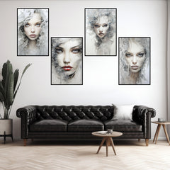 Instant Printable Digital Download Affordable Wall Home Decor Portrait Of A Woman Set Of Four Chic Modern Female Girl Face Painting Poster