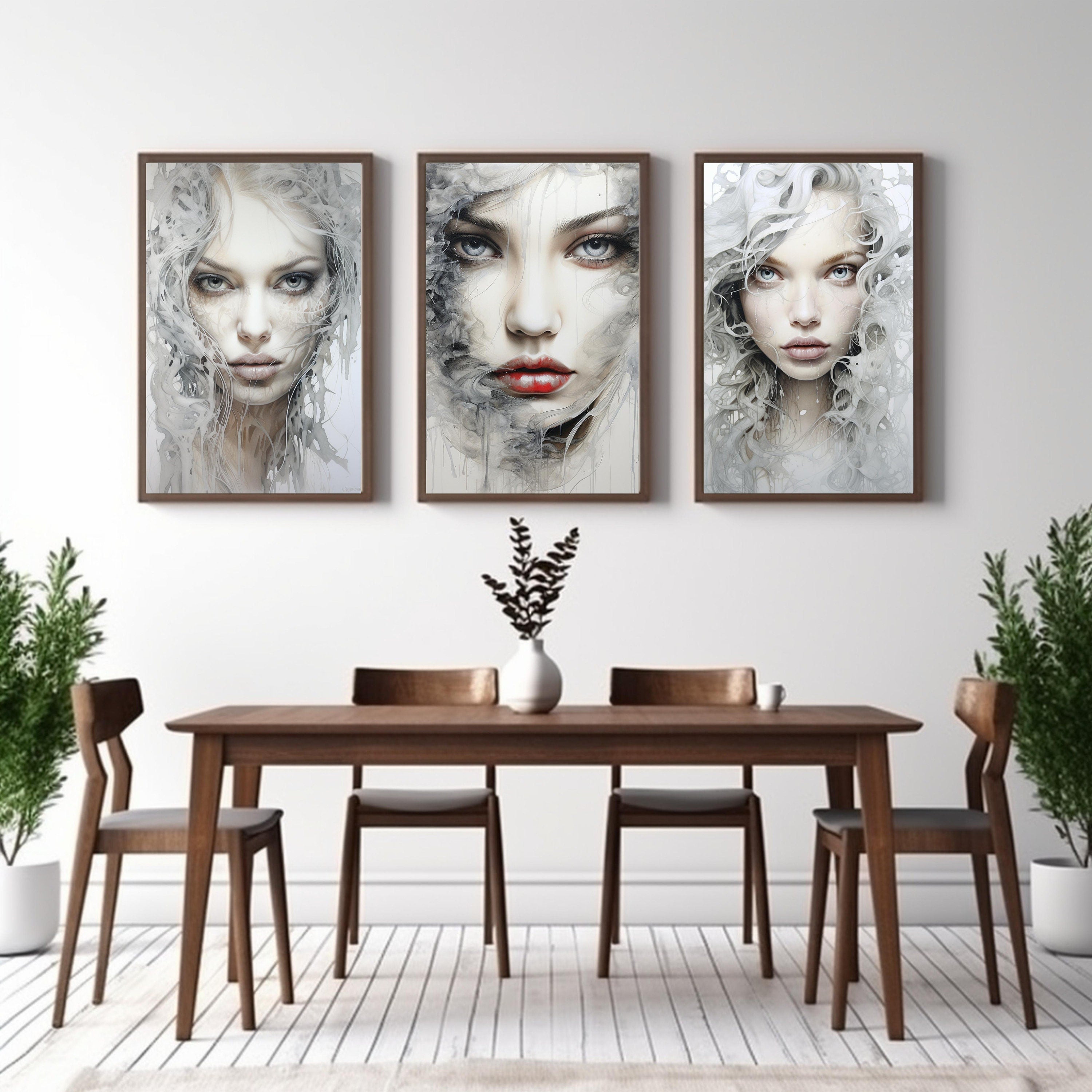 Instant Printable Digital Download Affordable Wall Home Decor Portrait Of A Woman Set Of Four Chic Modern Female Girl Face Painting Poster