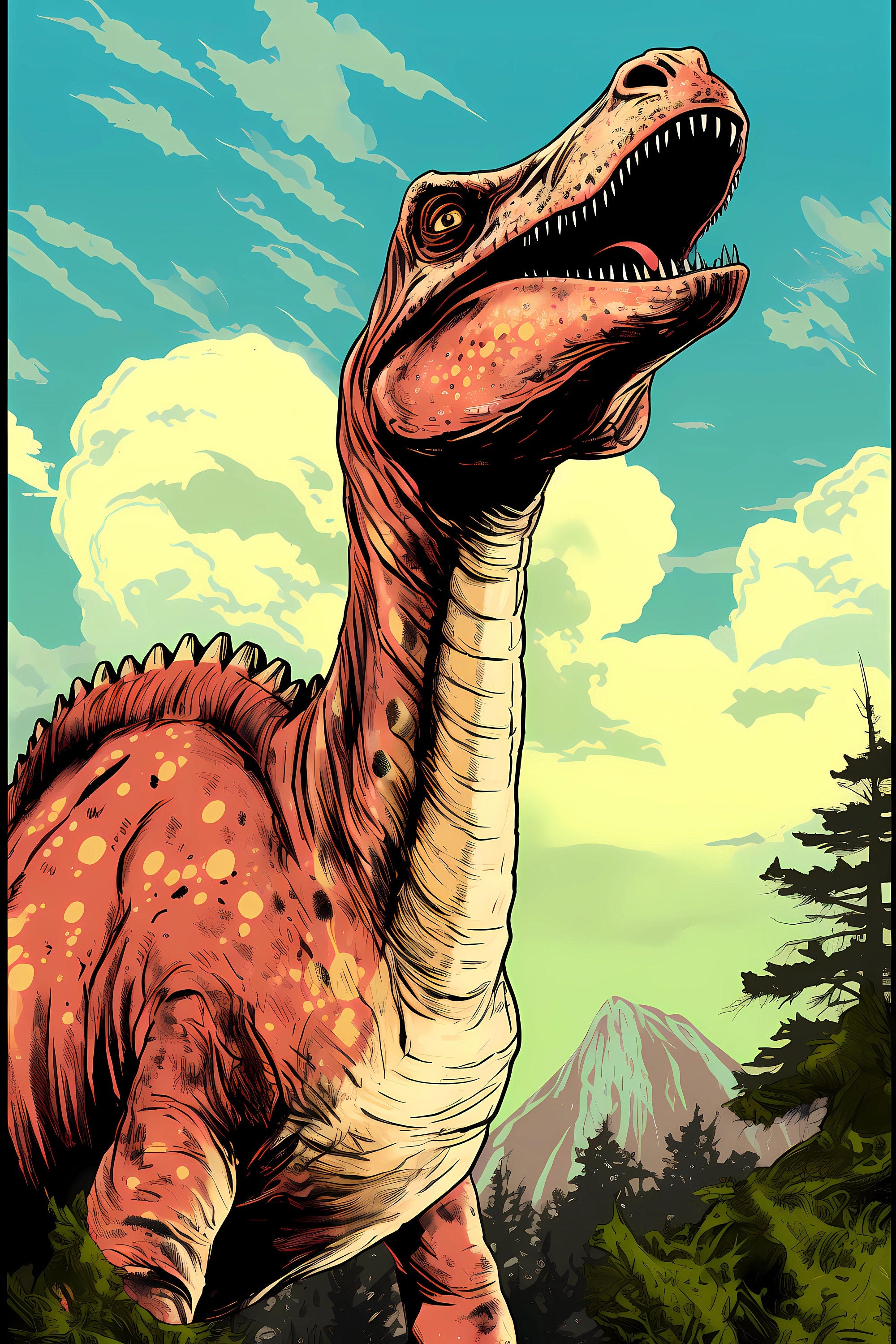 Digital Printable Digital Download Affordable Artwork Retro Vintage Dinosaur Lover Art Bundle of Five Jurassic Posters