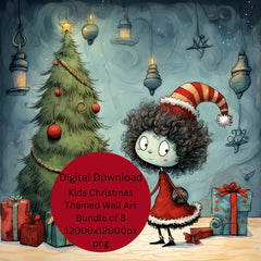 Kids Wall Art Christmas Theme Bundle Of Eight Digital Download Printable Illustration Style Fantasy Whimsical Affordable Art For Children