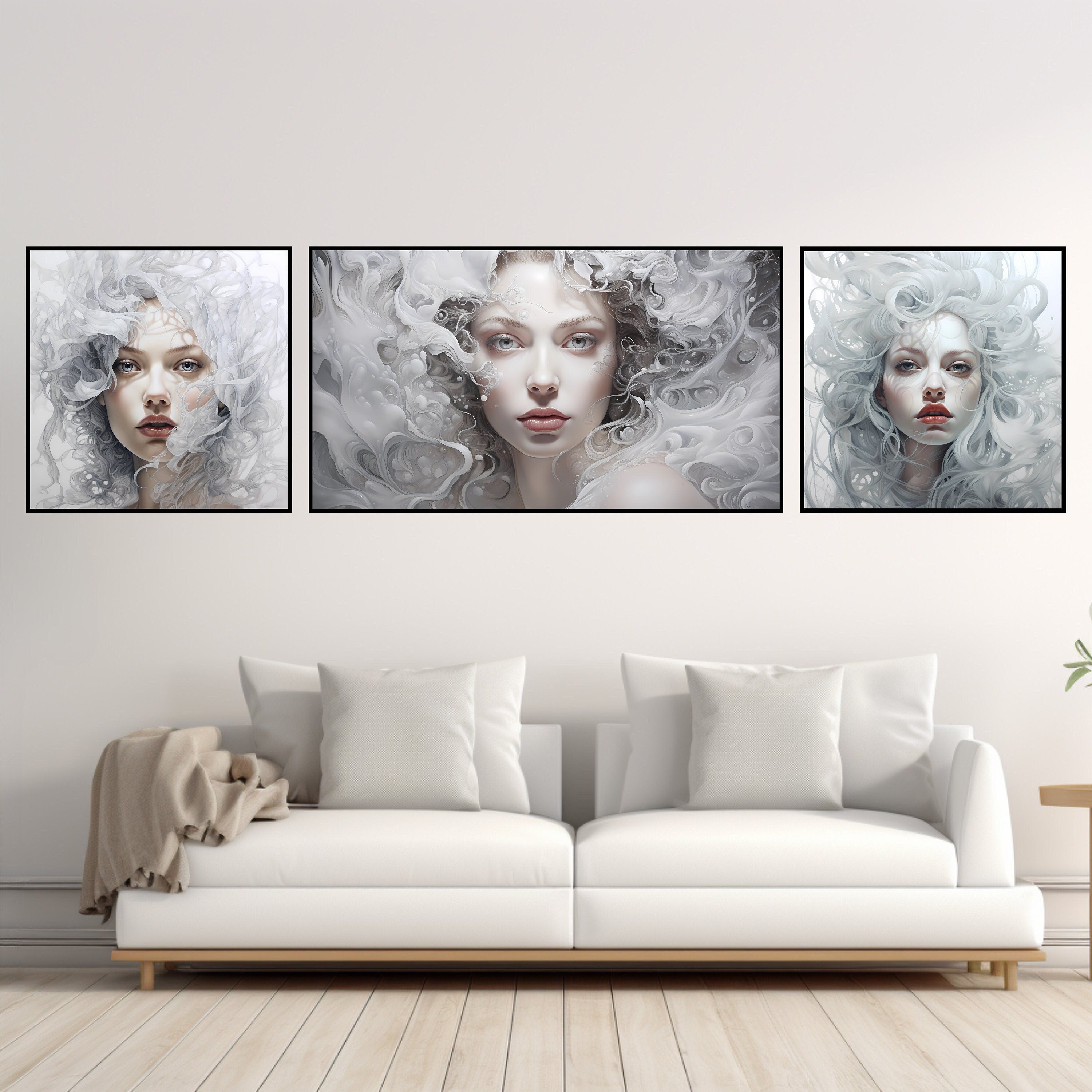 Instant Printable Digital Download Affordable Wall Home Decor Portrait Of A Woman Set Of Three Chic Modern Female Girl Face Painting Poster