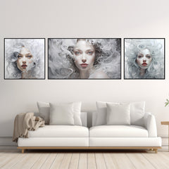 Instant Printable Digital Download Affordable Wall Home Decor Portrait Of A Woman Set Of Three Chic Modern Female Girl Face Painting Poster