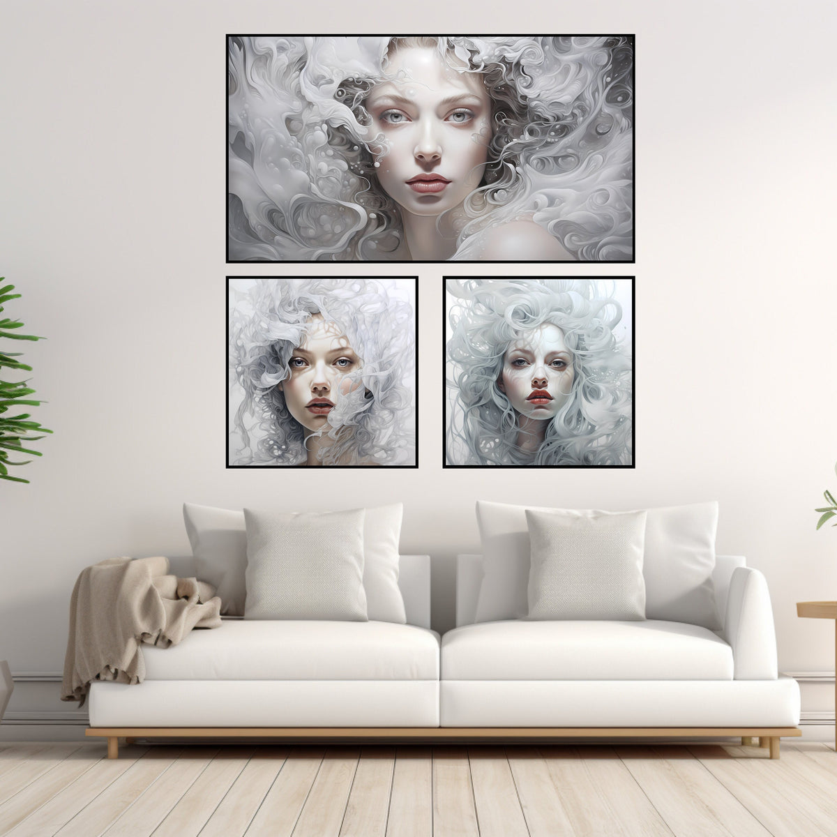 Instant Printable Digital Download Affordable Wall Home Decor Portrait Of A Woman Set Of Three Chic Modern Female Girl Face Painting Poster